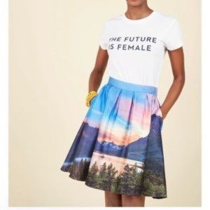 ModCloth Size XL Skirt Hey Soul Vista Mountain Lake Travel Pleated Retro Park